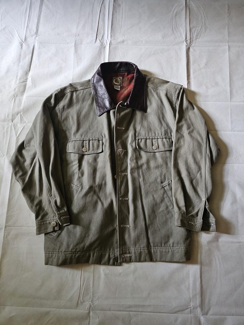 Marlboro Olive Canvas Field Jacket with Brown Leather Collar